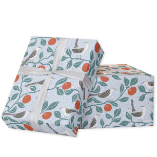 Mockingbird Orange Blossom Bird Flower Blue Wrapping Paper