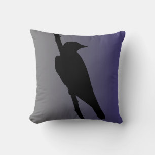 Mockingbird Silhouette on Steel Blue Throw Pillow