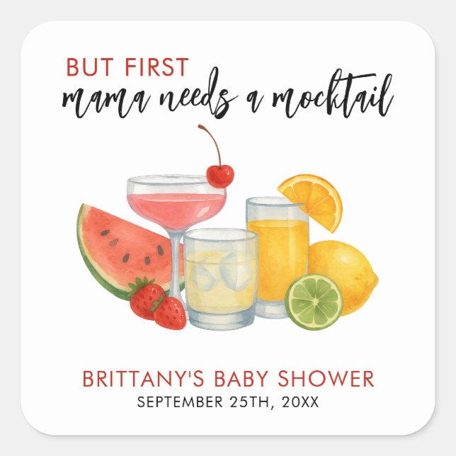 Mocktail Baby Shower Summer Minimalist Square Sticker (Front)