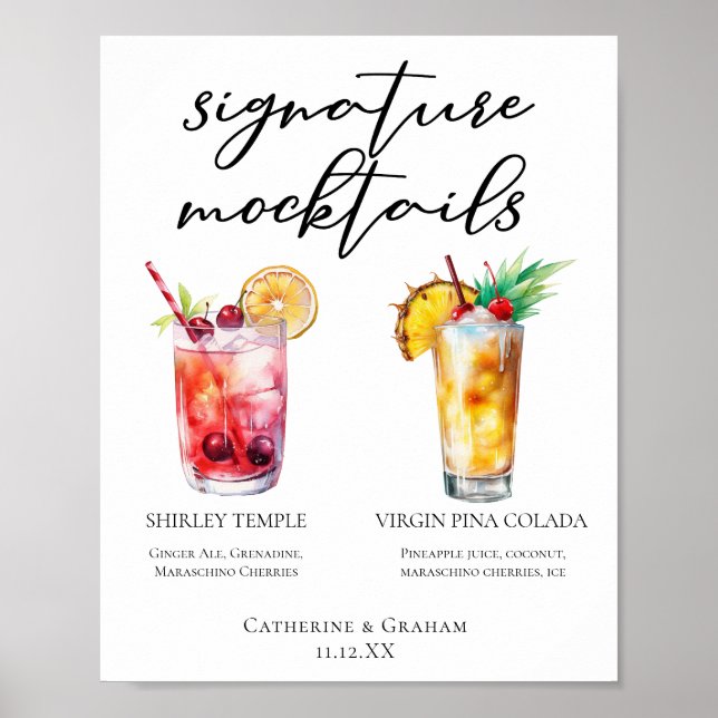 Mocktails Menu Shirley Temple Piña Colada Poster (Front)