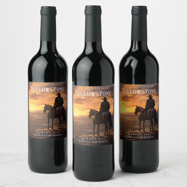 Mockup Cowboy, Cheval, Coucher du soleil Étiquette (Bouteilles)