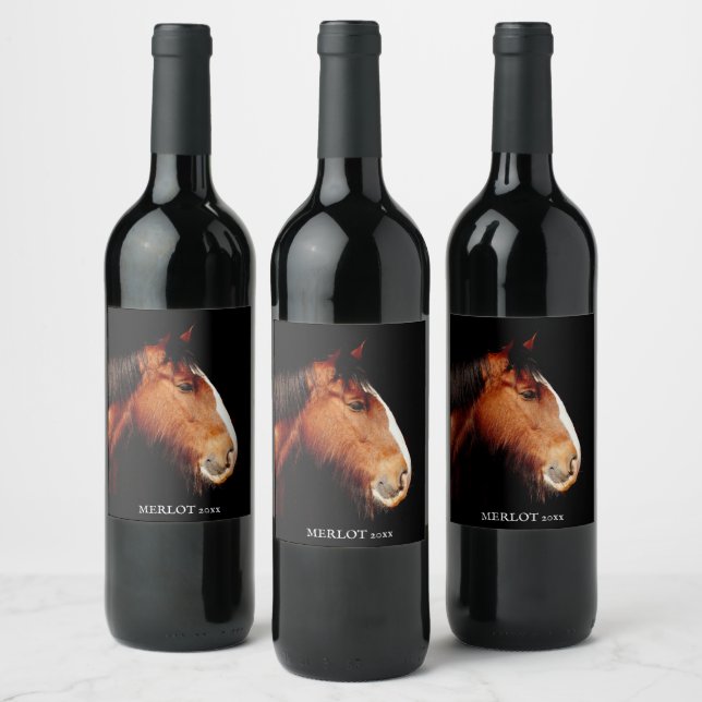 Mockup Elegant Rust Horse Custom Wine Label (Bottles)