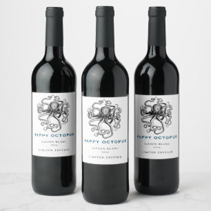 Mockup Happy Octopus Fun Custom Wine Labels