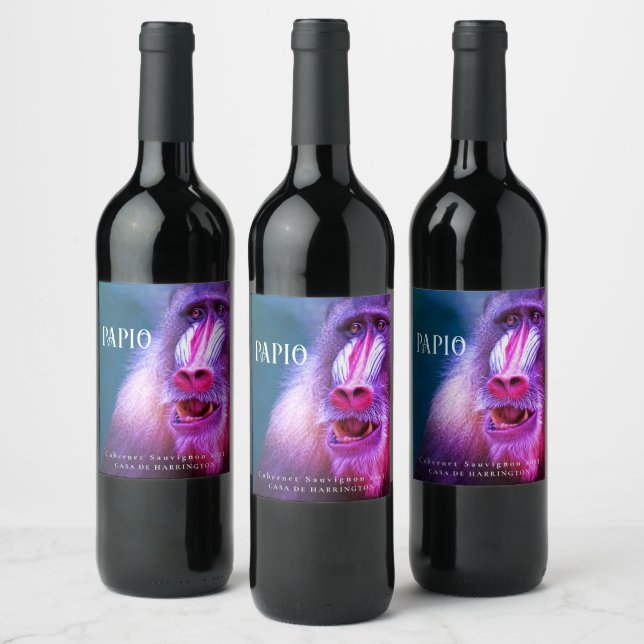 Mockup Papio (Baboon) Custom Metallic Wine Labels (Bottles)