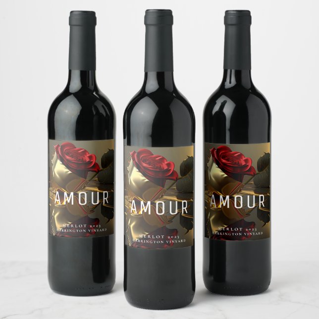 Mockup Romantic Love Gold Rose Custom Wine Labels (Bottles)