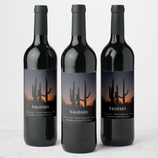Mockup Saguaro Cactus Étiquettes de vin personnali (Bouteilles)