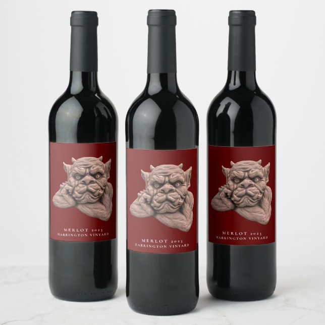 Mockup Sculpture gothique Étiquettes de vin person (Bouteilles)