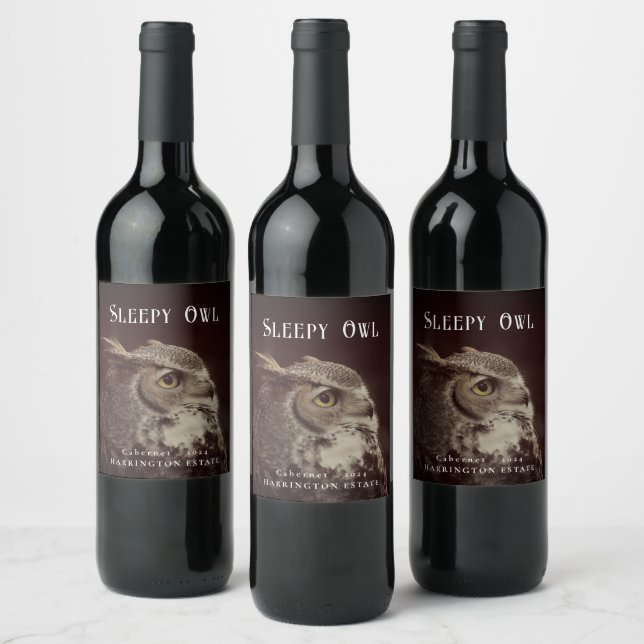 Mockup Sleepy Owl Custom Wine Labels (Bottles)