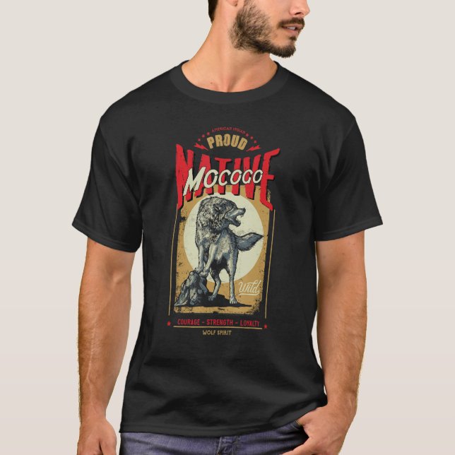 Mocogo Native American Indian Born Wolf Spirit Ret T-Shirt (Front)