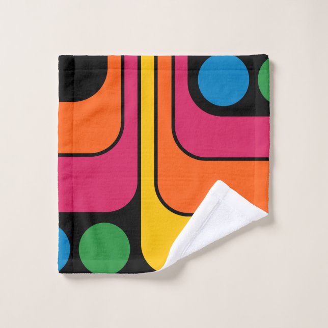 Mod 1970s Retro Style Geometric Design Bath Towel Set (Wash Cloth)