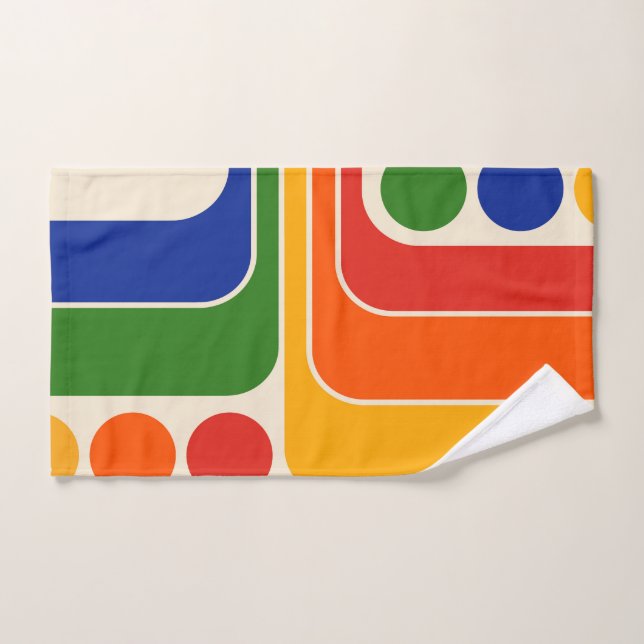 Mod 1970s Retro Style Geometric Design Bath Towel Set (Hand Towel)