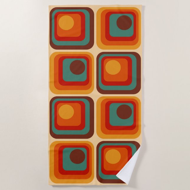 Mod 1970s Retro Style Geometric Design Beach Towel (Front)