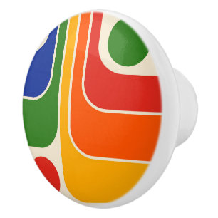 Mod 1970s Retro Style Geometric Design Ceramic Knob