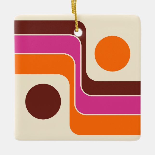Mod 1970s Retro Style Geometric Design Ceramic Ornament (Front)