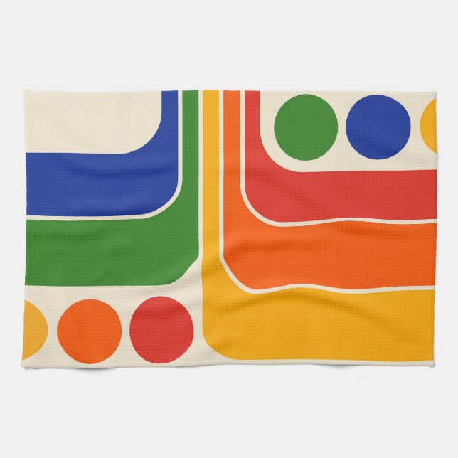 Mod 1970s Retro Style Geometric Design Kitchen Towel (Horizontal)