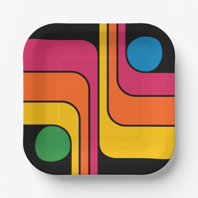 Mod 1970s Retro Style Geometric Design Paper Plate (Front)