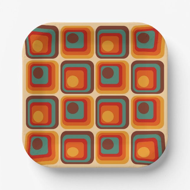 Mod 1970s Retro Style Geometric Design Paper Plate (Front)