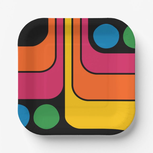 Mod 1970s Retro Style Geometric Design Paper Plate (Front)