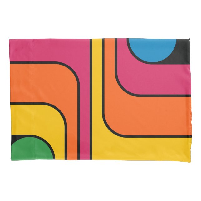 Mod 1970s Retro Style Geometric Design Pillowcase (Front-Left)