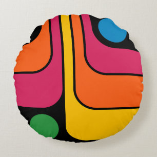Mod 1970s Retro Style Geometric Design Round Pillow