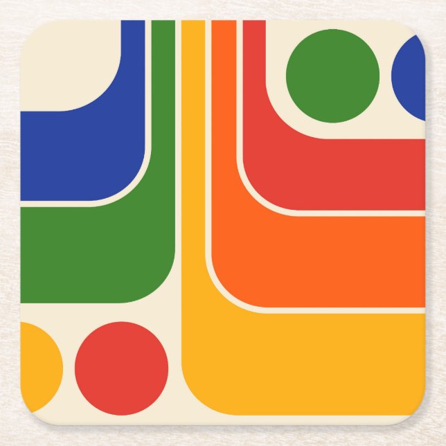 Mod 1970s Retro Style Geometric Design Square Paper Coaster (Front)