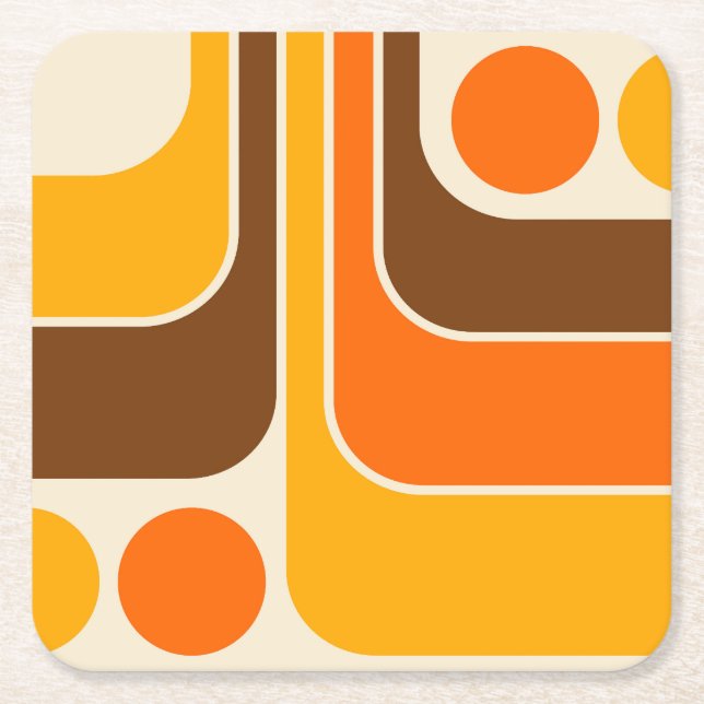 Mod 1970s Retro Style Geometric Design Square Paper Coaster (Front)