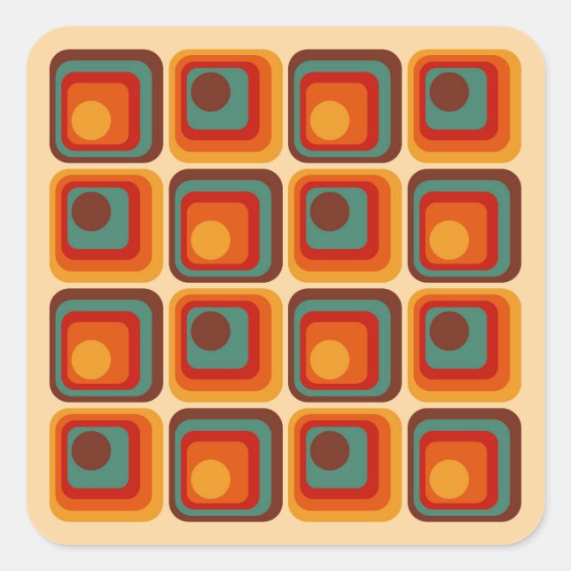 Mod 1970s Retro Style Geometric Design Square Sticker (Front)