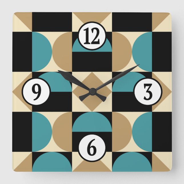 Mod 1970s Retro Style Geometric Design Square Wall Clock (Front)