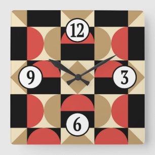 Mod 1970s Retro Style Geometric Design Square Wall Clock