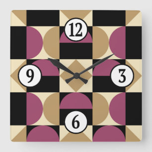 Mod 1970s Retro Style Geometric Design Square Wall Clock