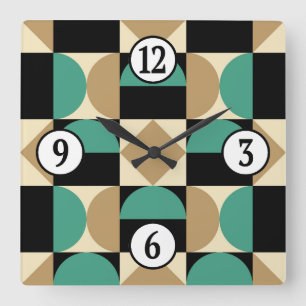 Mod 1970s Retro Style Geometric Design Square Wall Clock
