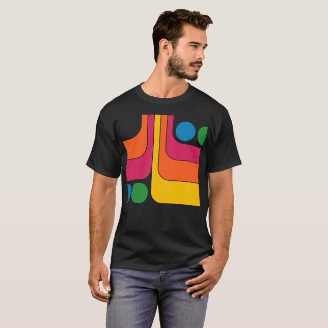 Mod 1970s Retro Style Geometric Design T-Shirt (Front Full)