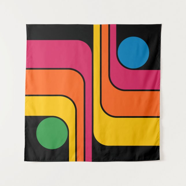 Mod 1970s Retro Style Geometric Design Tapestry (Front)