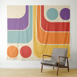 Mod 1970s Retro Style Geometric Design Tapestry