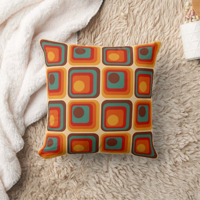 Mod 1970s Retro Style Geometric Design Throw Pillow (Blanket)