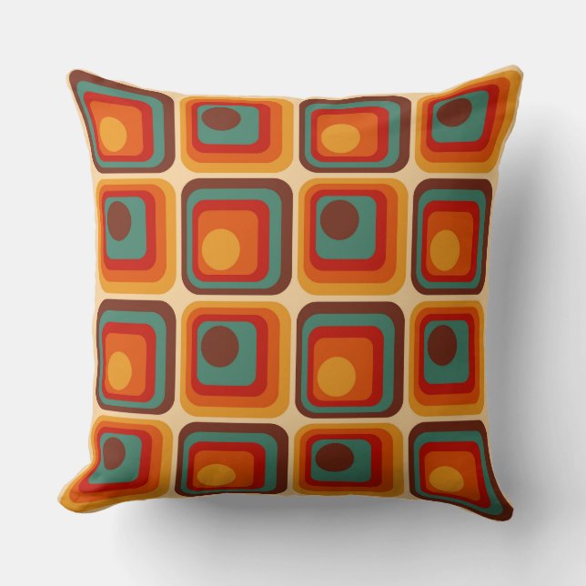 Mod 1970s Retro Style Geometric Design Throw Pillow (Front)