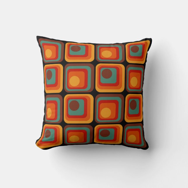 Mod 1970s Retro Style Geometric Design Throw Pillow (Front)