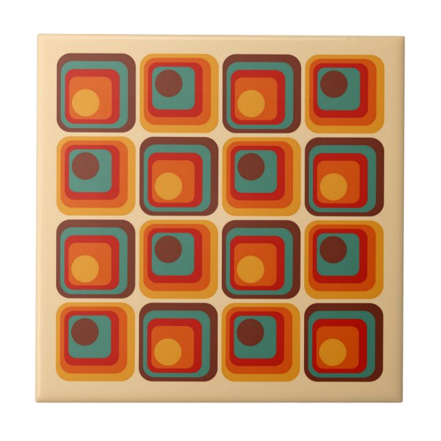 Mod 1970s Retro Style Geometric Design Tile (Front)
