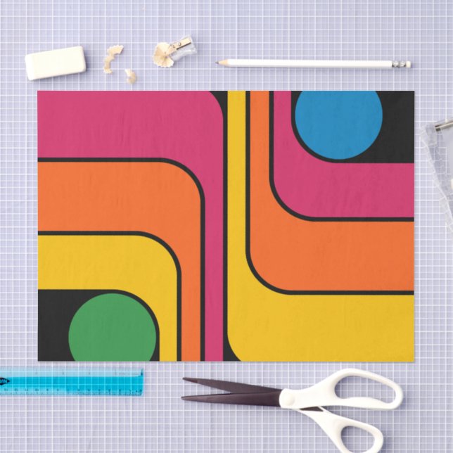 Mod 1970s Retro Style Geometric Design Tissue Paper (Craft)