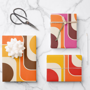 Mod 1970s Retro Style Geometric Design Wrapping Paper Sheet