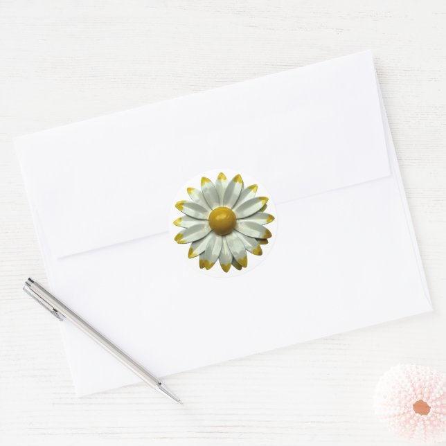 MOD 60s Daisy Flower Floral Spring Summer Wedding Classic Round Sticker (Envelope)