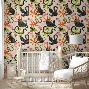 Mod Abstract Primitive Cats & Dogs Pattern Wallpaper