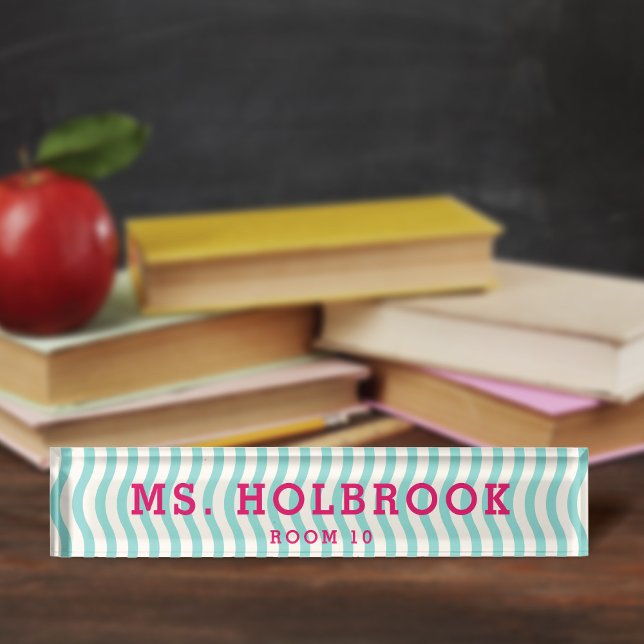 Mod Aqua Geometric Wave Pattern Teacher's Nameplate (Creator Uploaded)