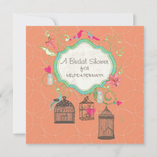 Mod Bird Cage Mason Jar Heart Floral Bridal Shower Invitation