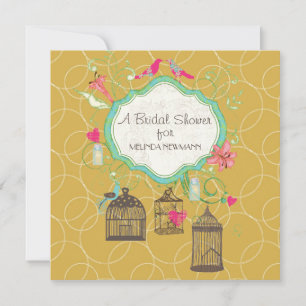 Mod Bird Cage Mason Jar Heart Floral Bridal Shower Invitation