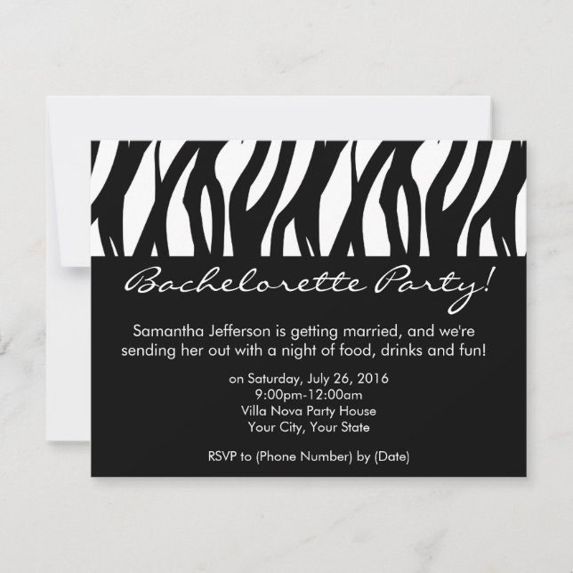 Mod Black and White Bachelorette Party Invitations (Front)
