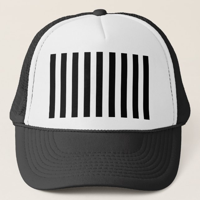 Mod Black and White Stripes Pattern Trucker Hat (Front)
