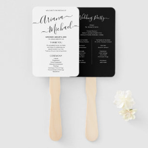 Mod Black White Minimalist Chic Wedding Program Hand Fan
