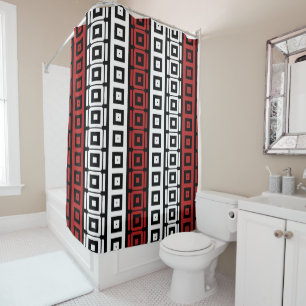 mod black white Red squares stripe pattern
