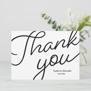 Mod black white Script Wedding Thank you Card